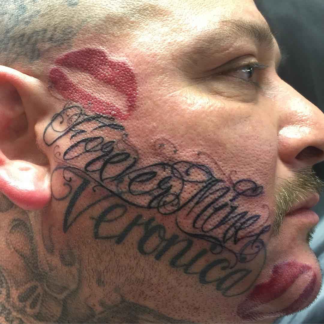 Love Lettering Face Tattoo by moretattoosahead