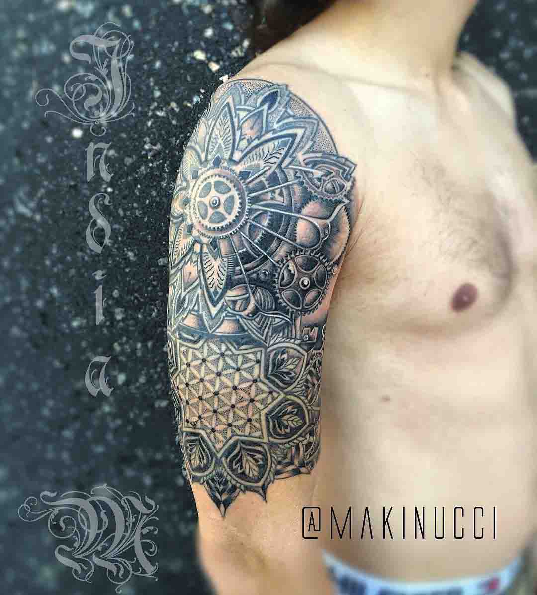 shoulder mandala mechanic tattoo