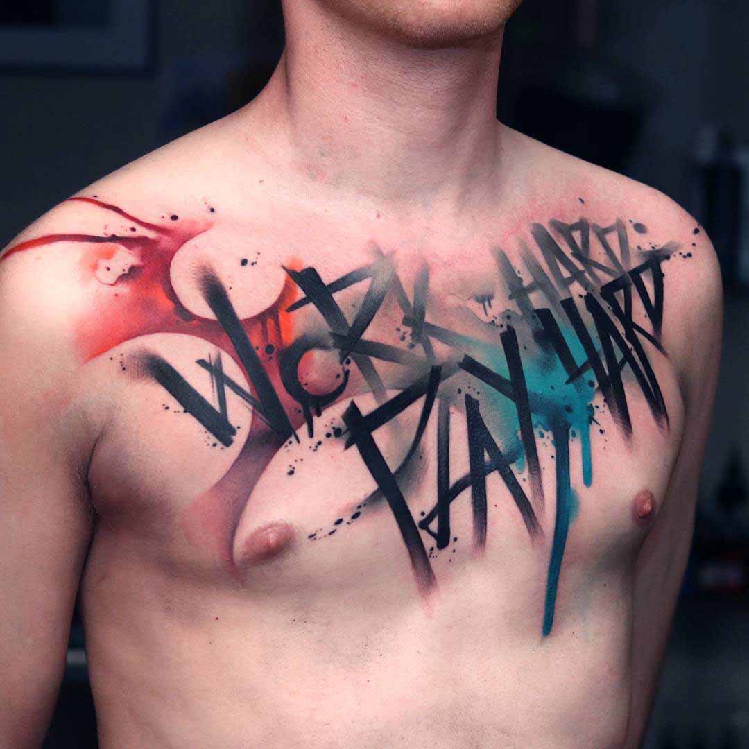 chest tattoo lettering