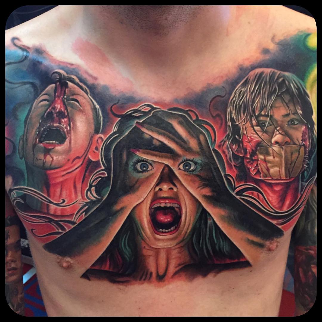 horror chest tattoo by corpsepainter