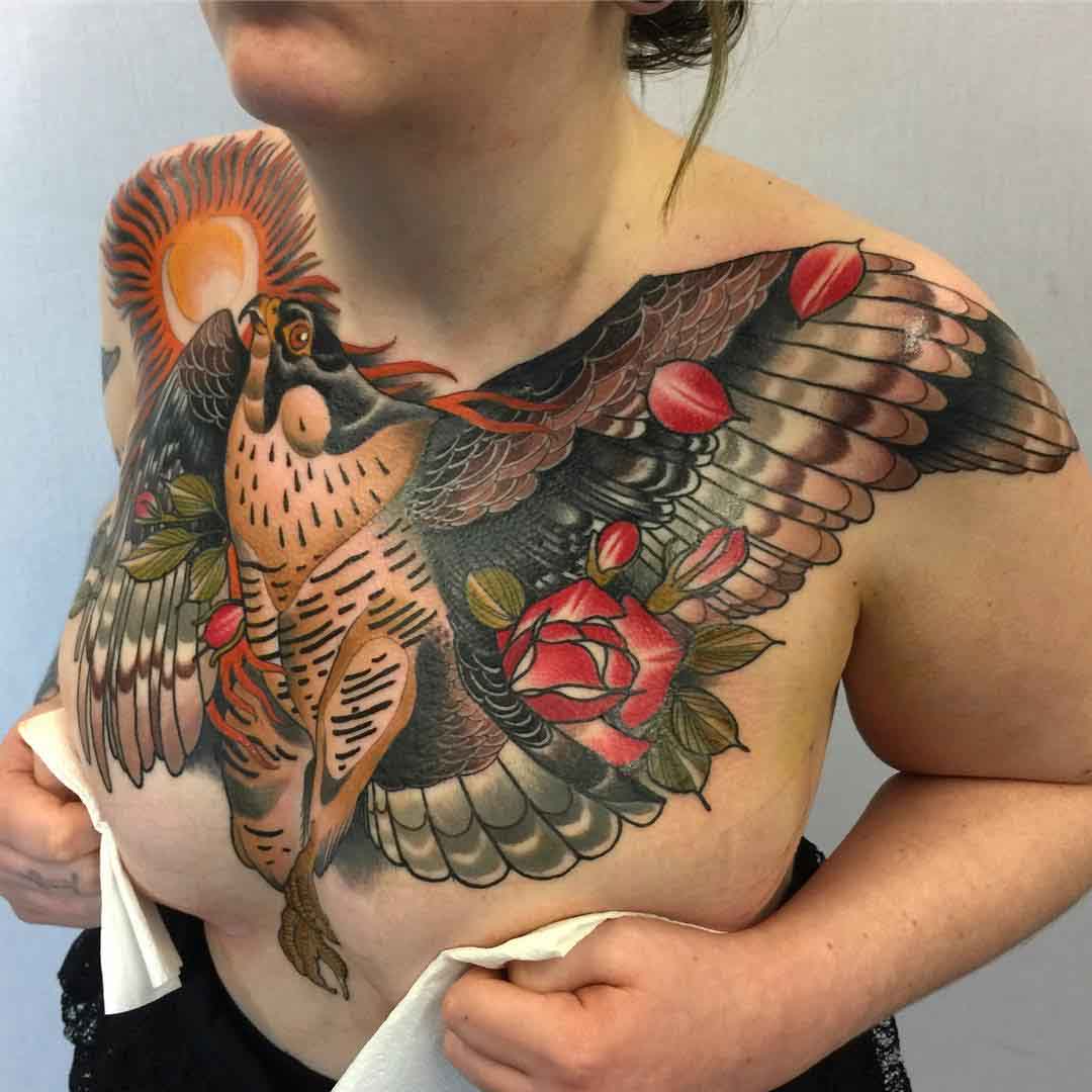 big chest tattoo hawk eagle
