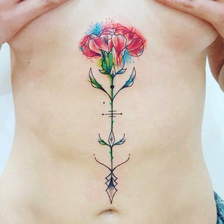 stomach flower tattoo carnation