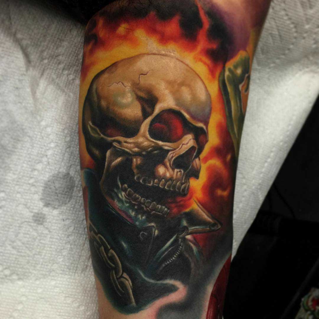 skull flame ghost rider tattoo