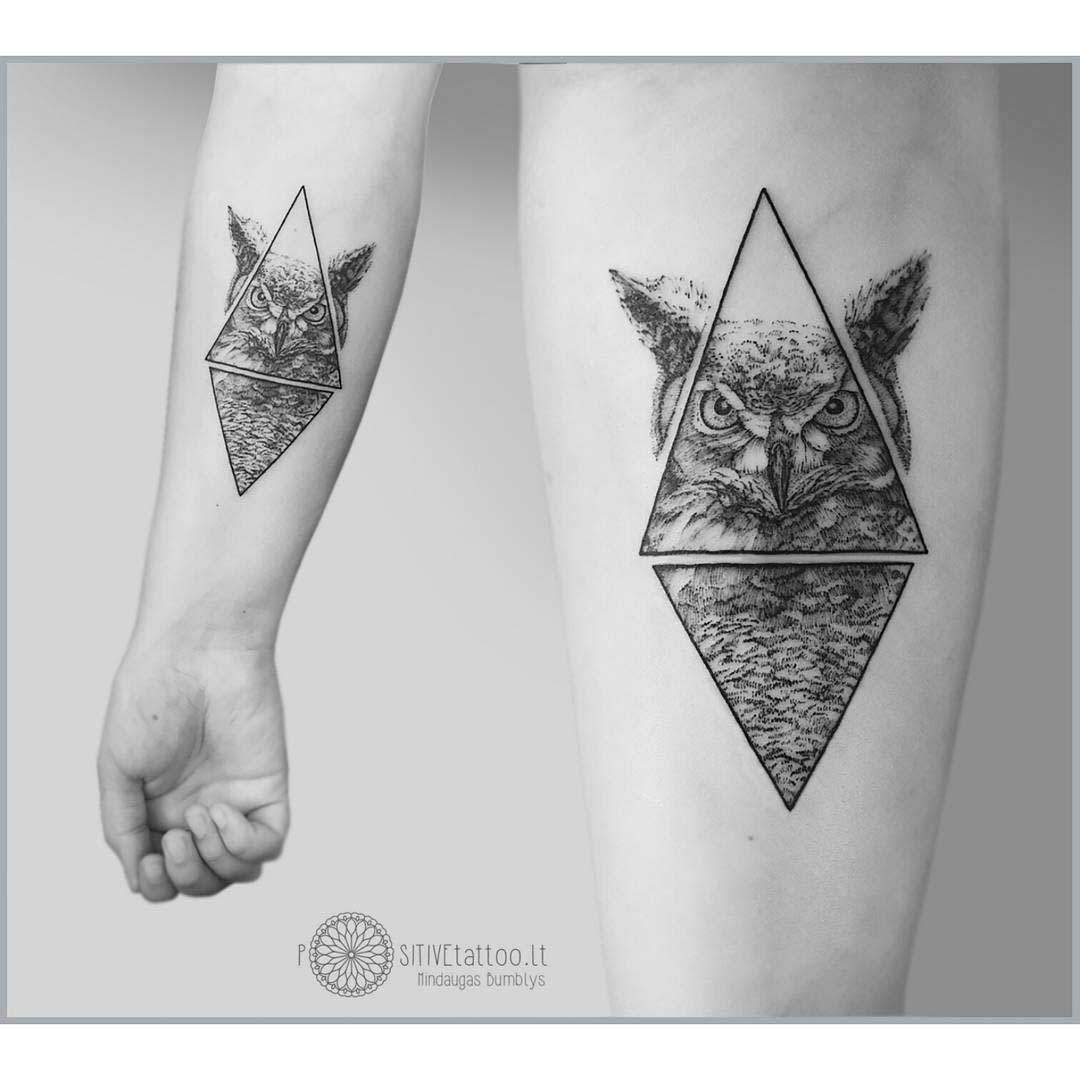 owl tattoo dotwork geometry