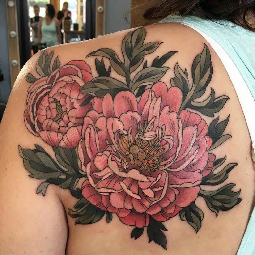 shoulder blade tattoo flowers of peony