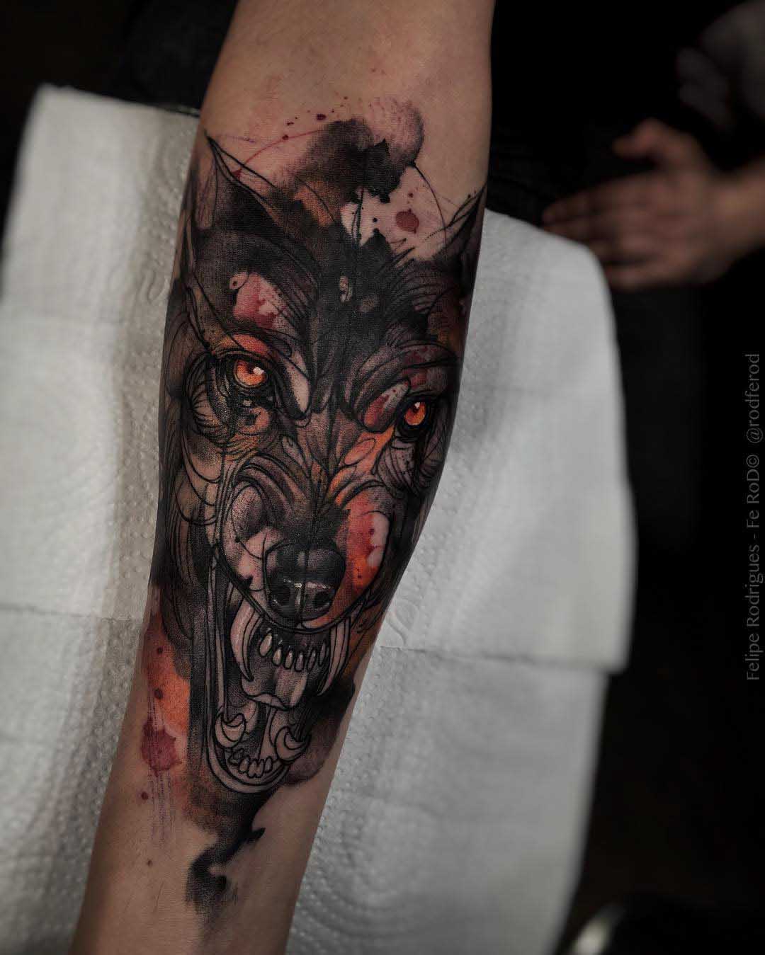 watercolour wolf evil tattoo