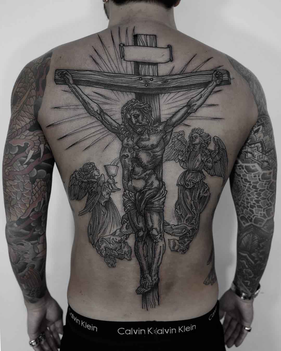 full back jesus tattoo crucified