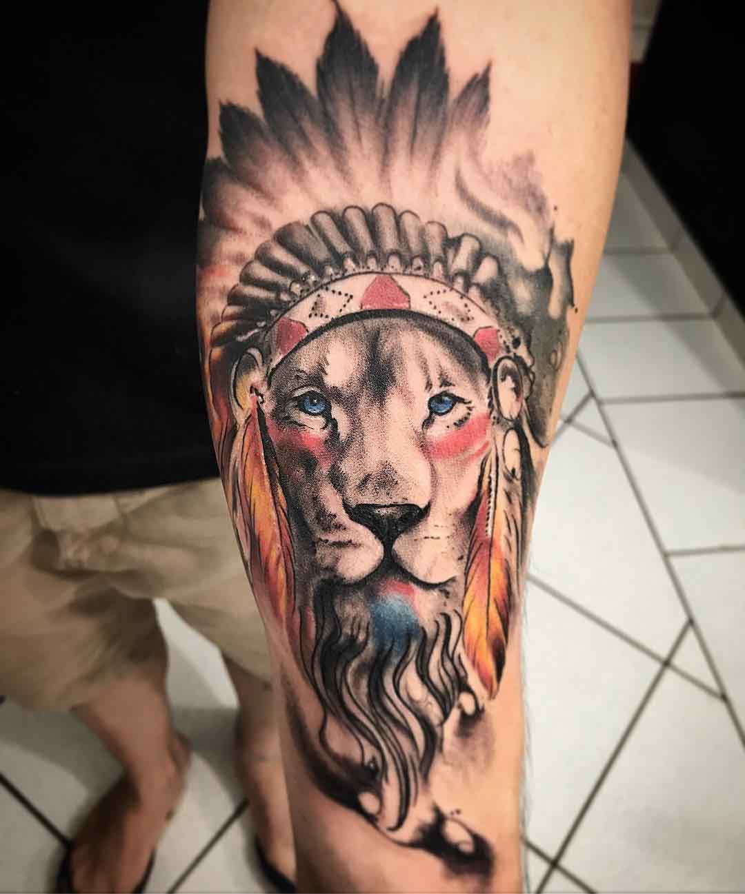 chief lion tattoo Indian themed