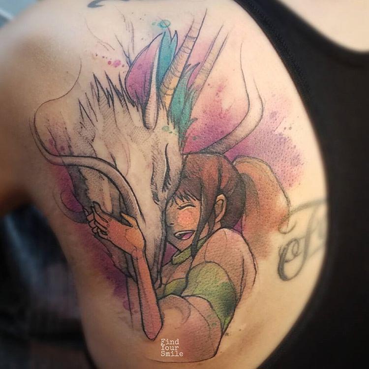 anime tattoo watercolor cute and happy