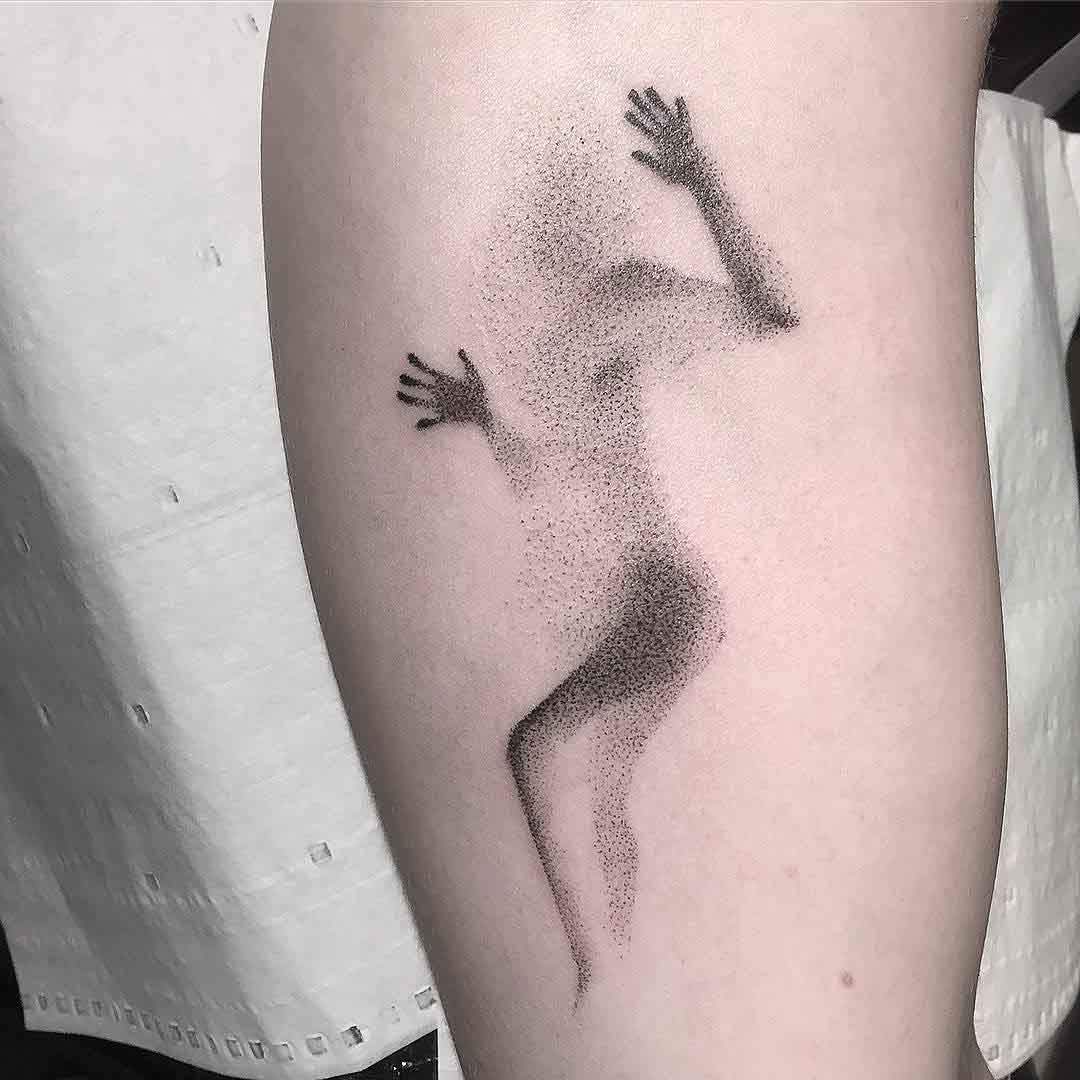 dotwork silhouette of a girl tattoo