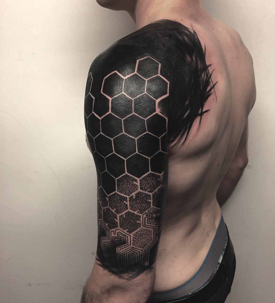 shoulder tattoo blackwork tattoo honeycomb pattern