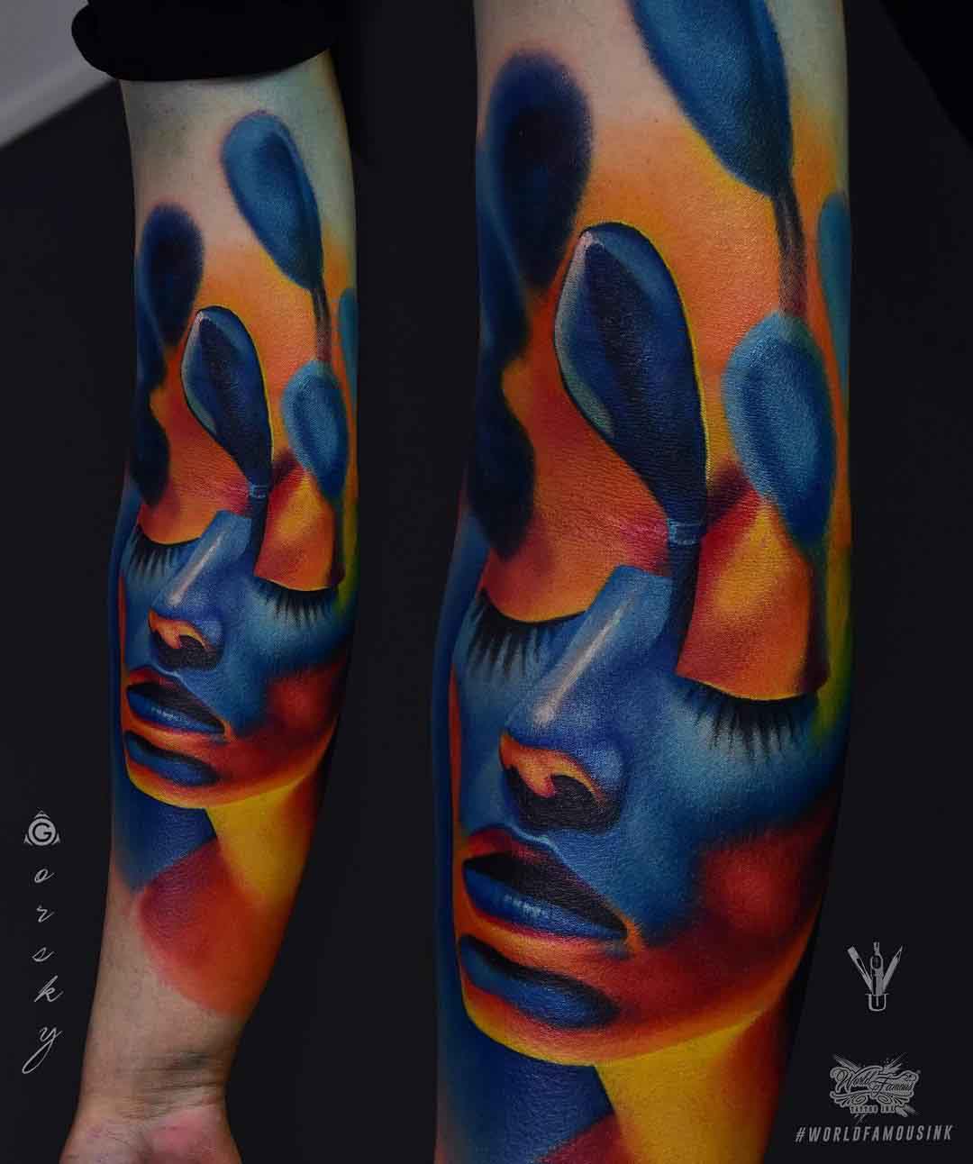 forearm tattoo realistic blue color