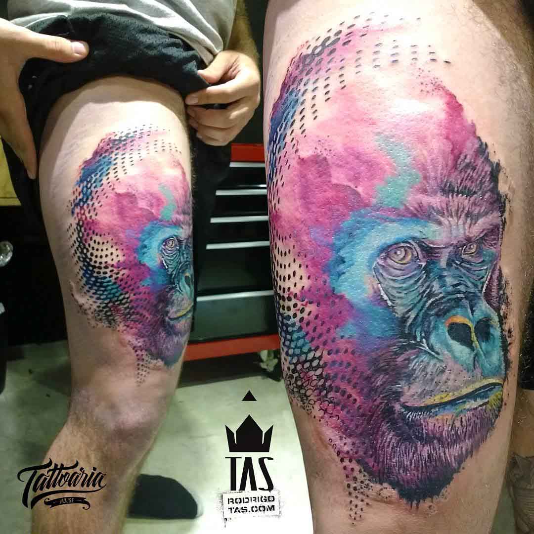 watercolor tattoo on hip gorilla