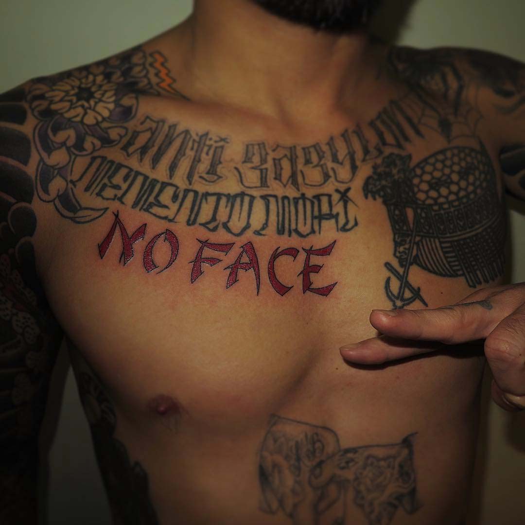 lettering tattoo on chest NO Face
