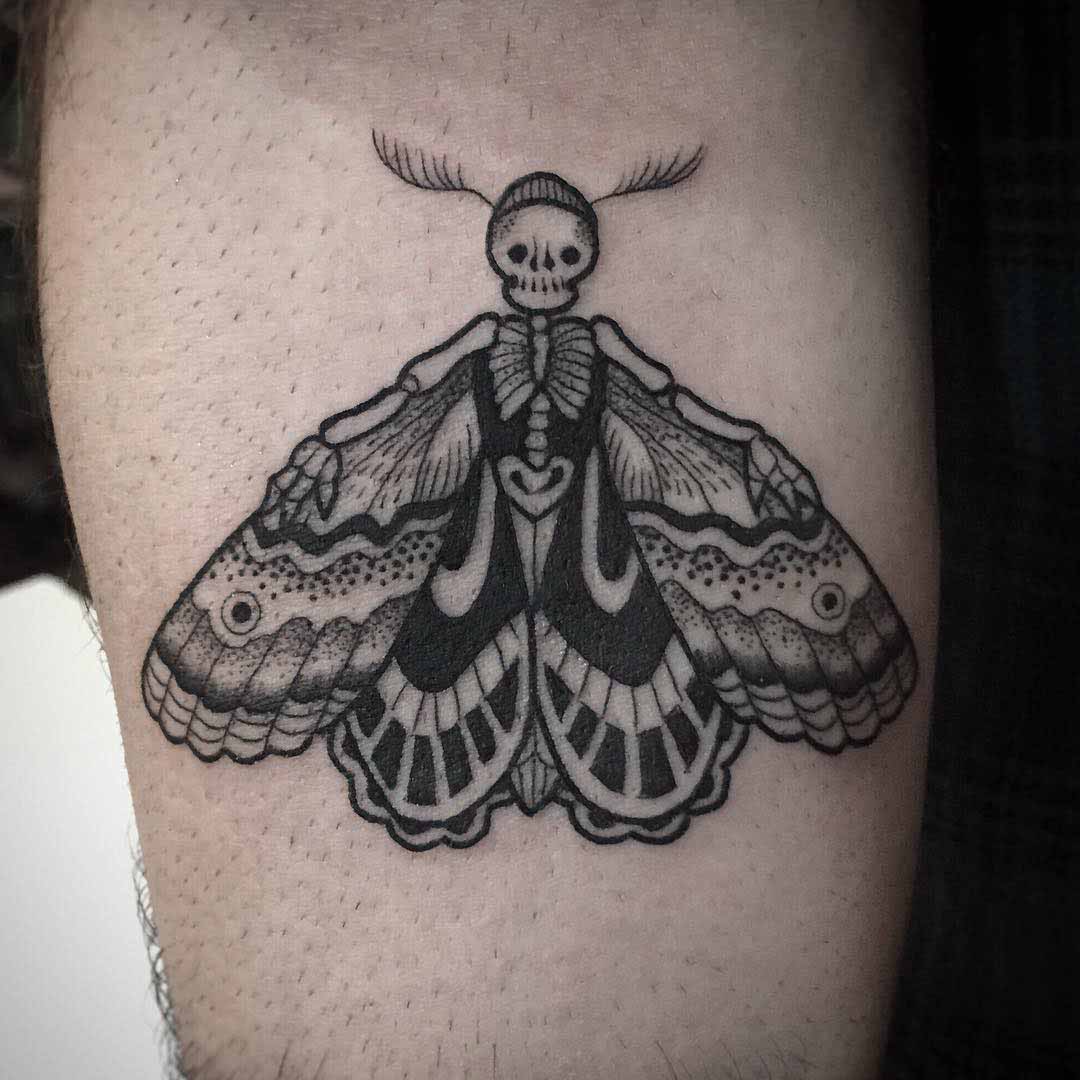 skeleton tatto with butterfly wings
