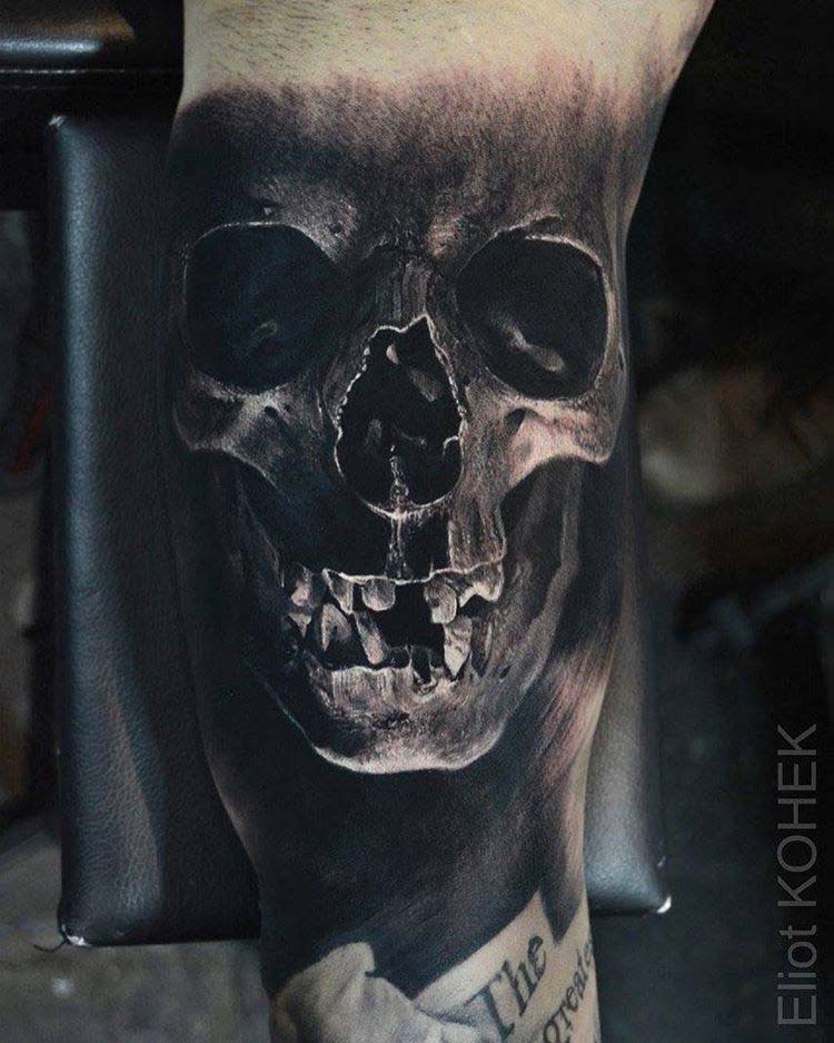 realistic skull tattoo black and grey