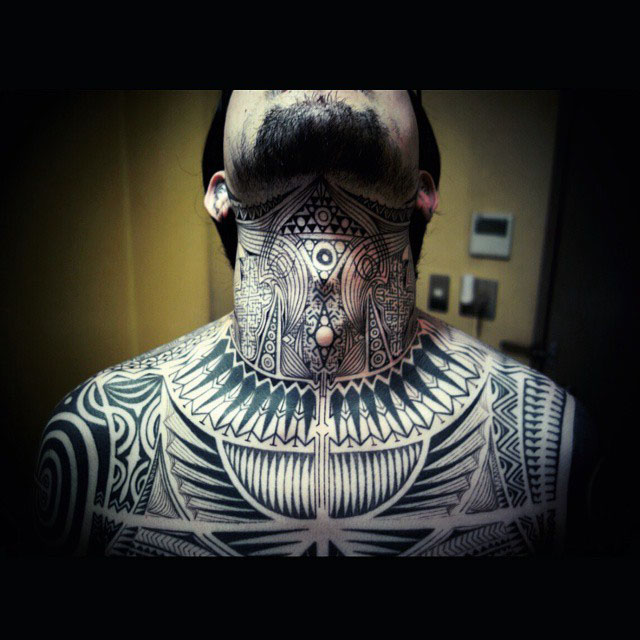 neck tattoo tribal style