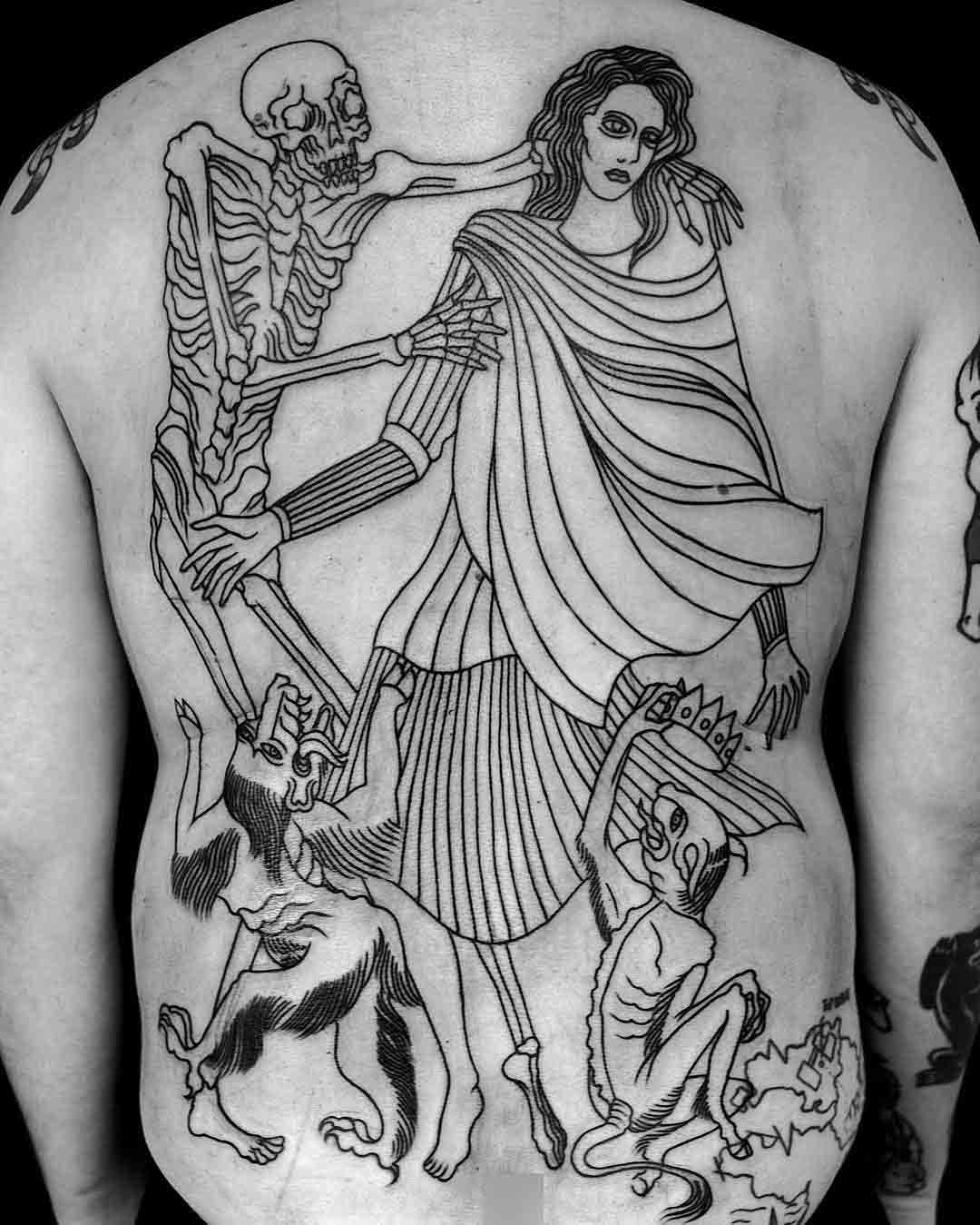 full back dance of death tatoo medieval style