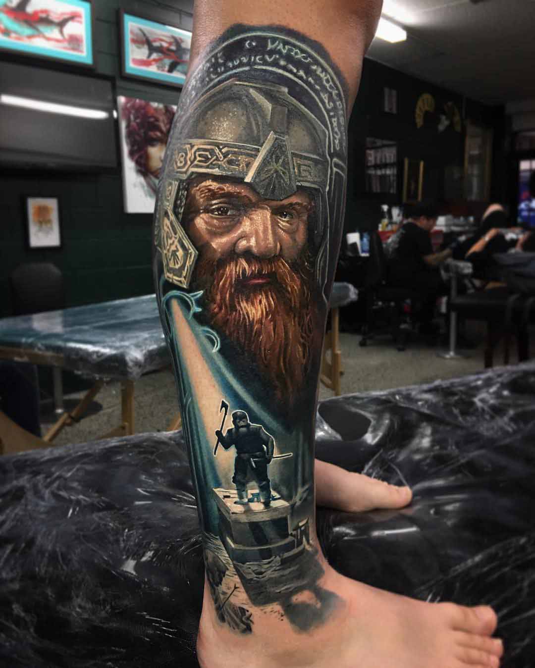 LOTR Tattoo on leg Gimli dwarf