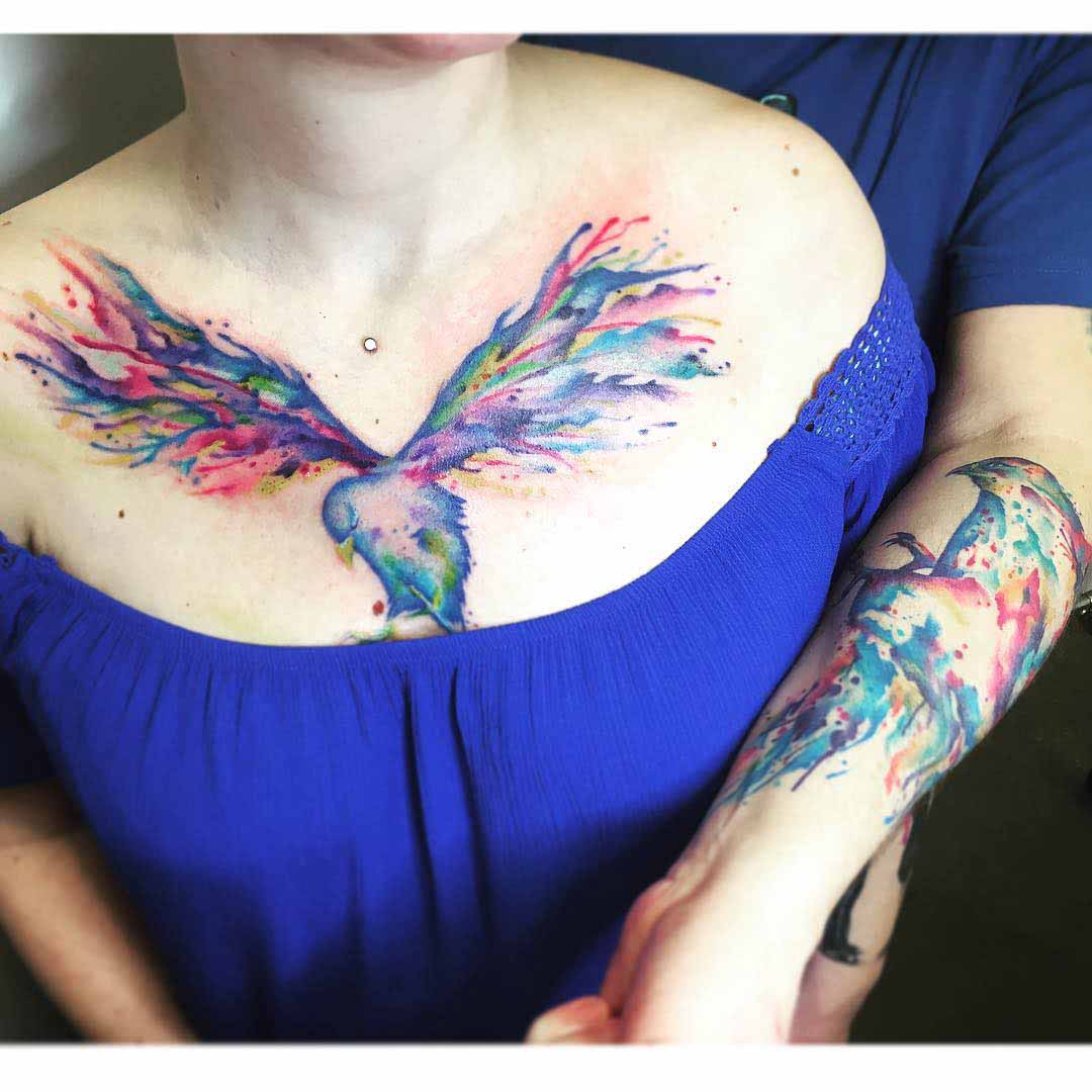 firebird watercolor couple tattoo