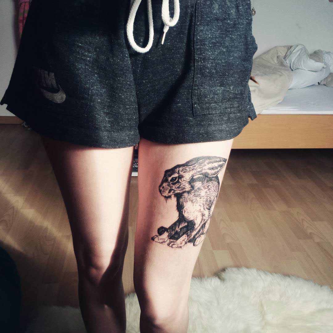 thigh tattoo hare