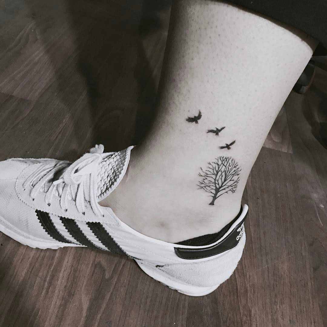 ankle tattoo small tree