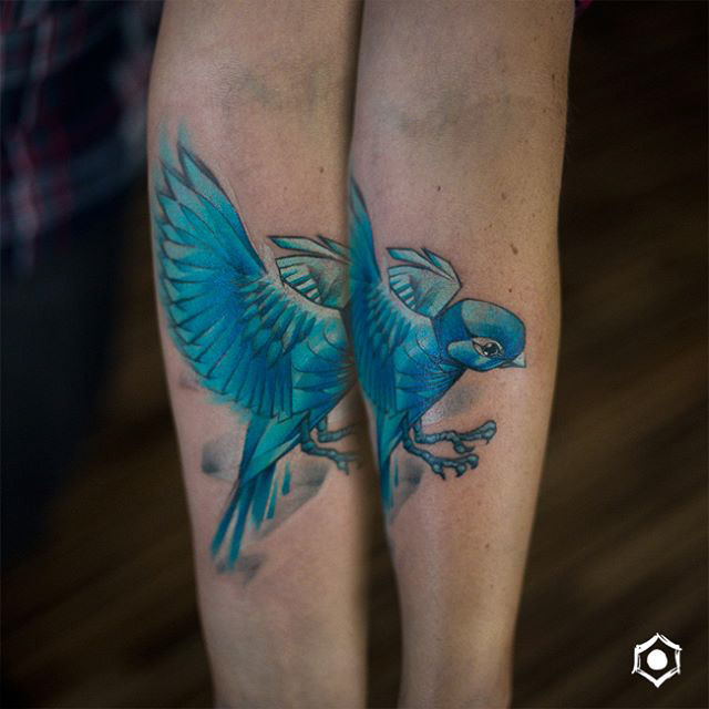 blue sparrow tattoo new school