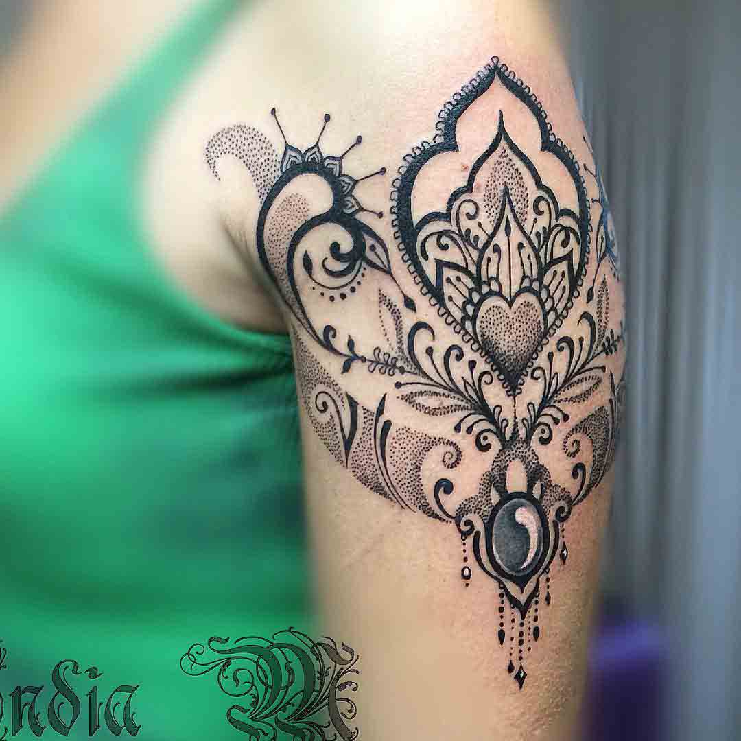 shoulder tattoo dotwork baroque