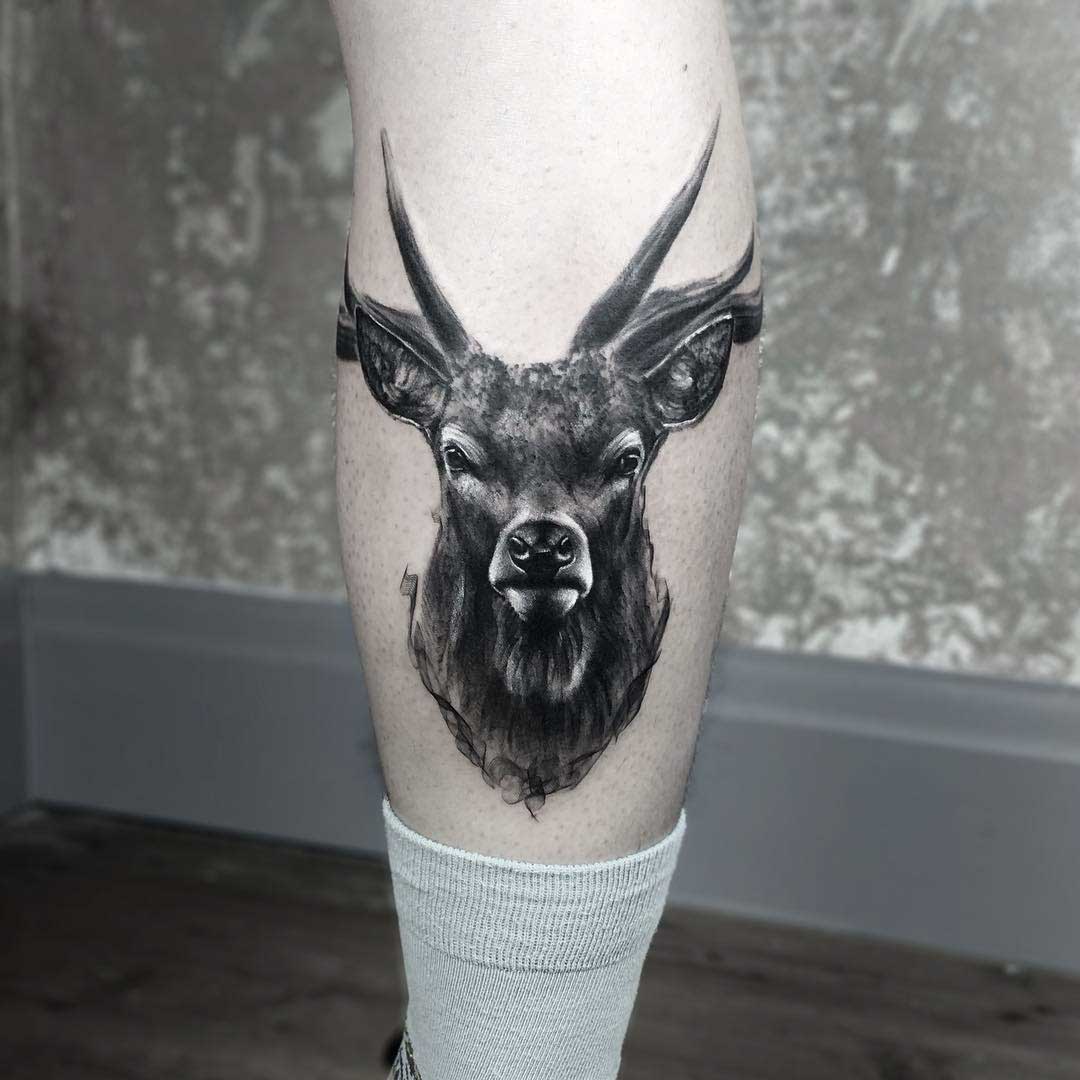 calf tattoo stag deer realism
