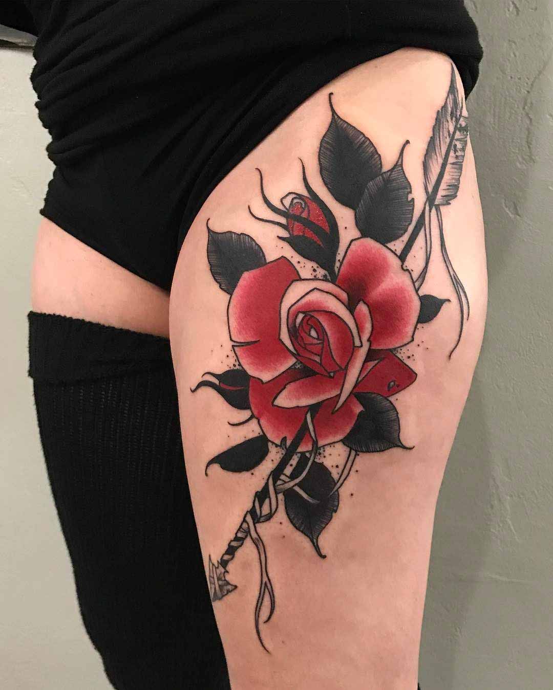 hip tattoo rose and arrow