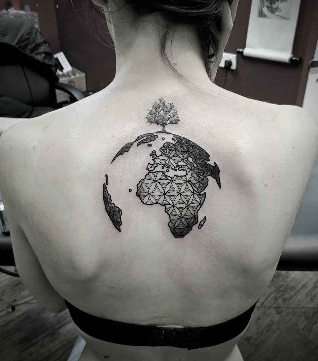 back tattoo planet and tree
