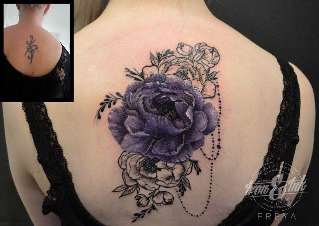 flowers tattoo cover-up on back