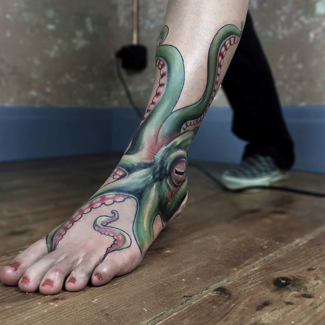 ankle tattoo octopus realistic