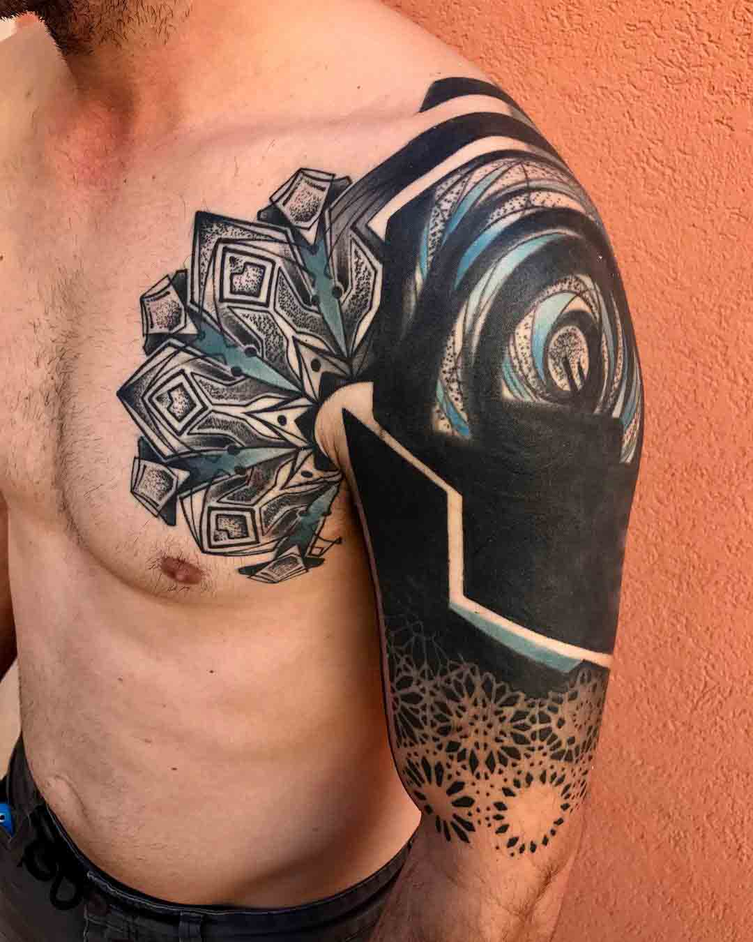 awesome shoulder to chest tattoo