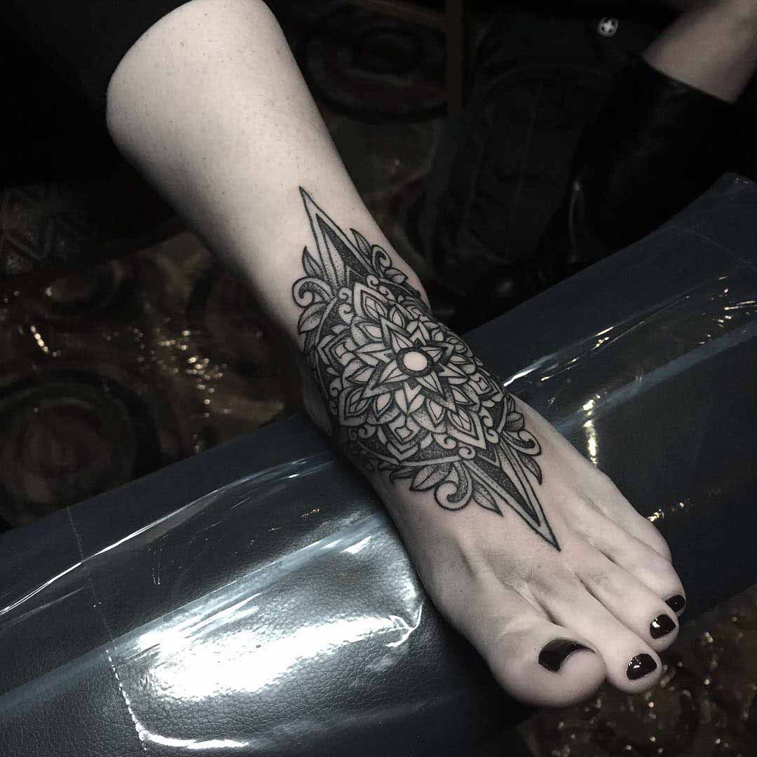 mandala tattoo on foot and ankle