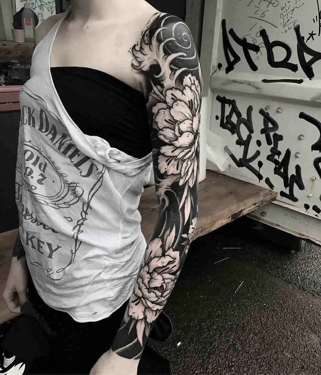 tattoo sleeve blackwork flowers