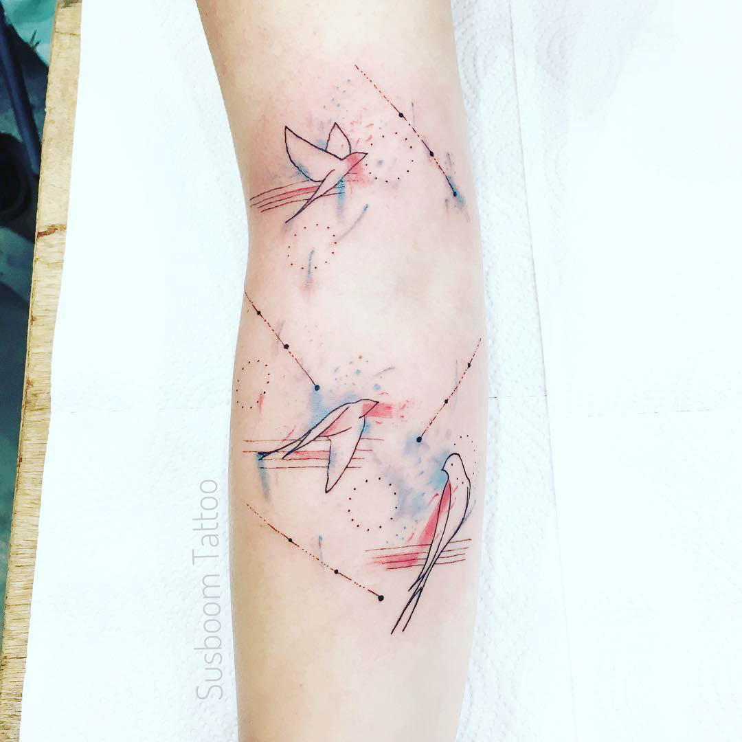 watercolor tattoo birds minimalistic