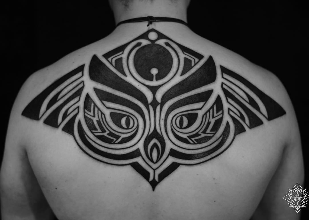 back tribal tattoo owl