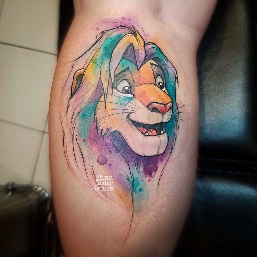 lion king tattoo watercolor style simba