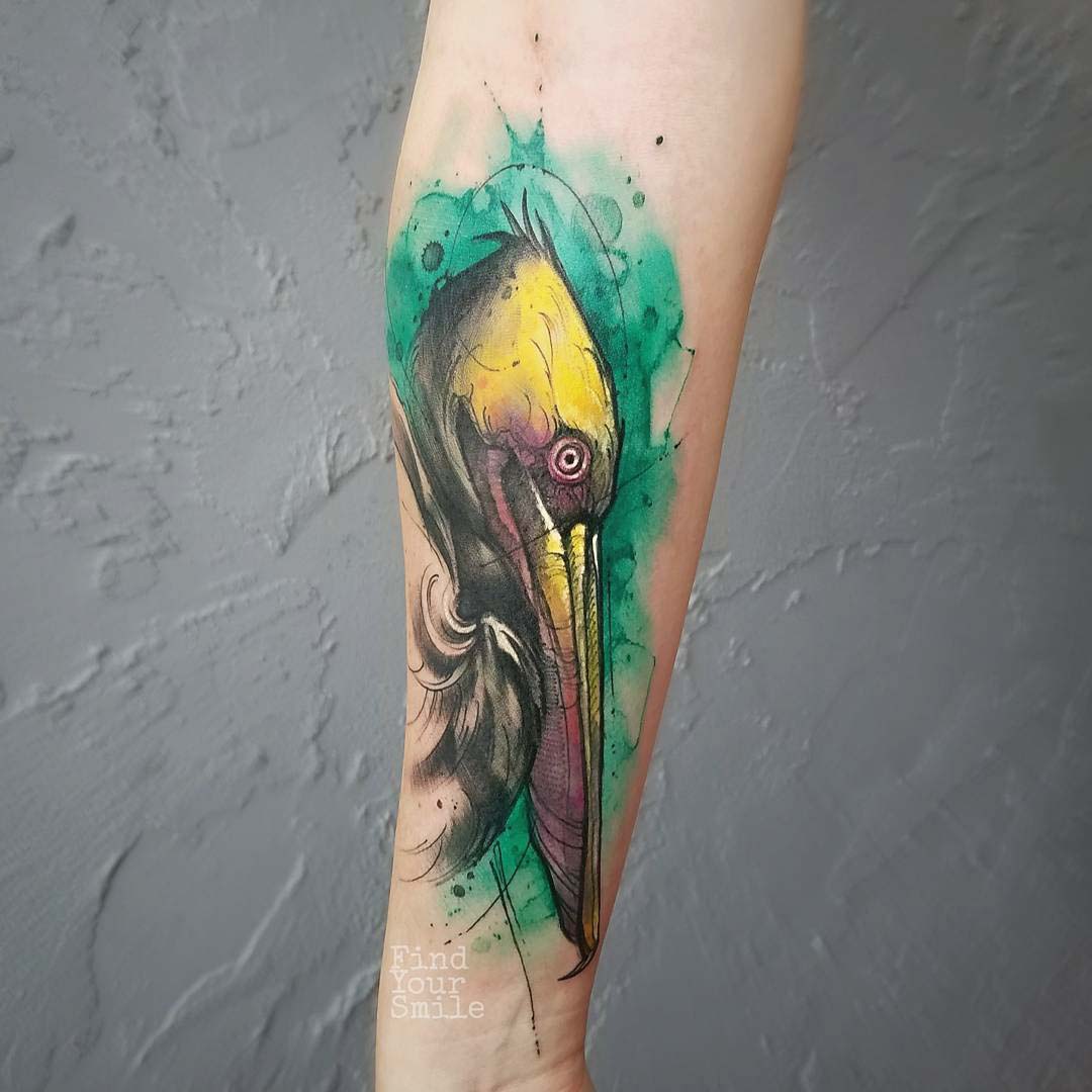 watercolor tattoo pelican