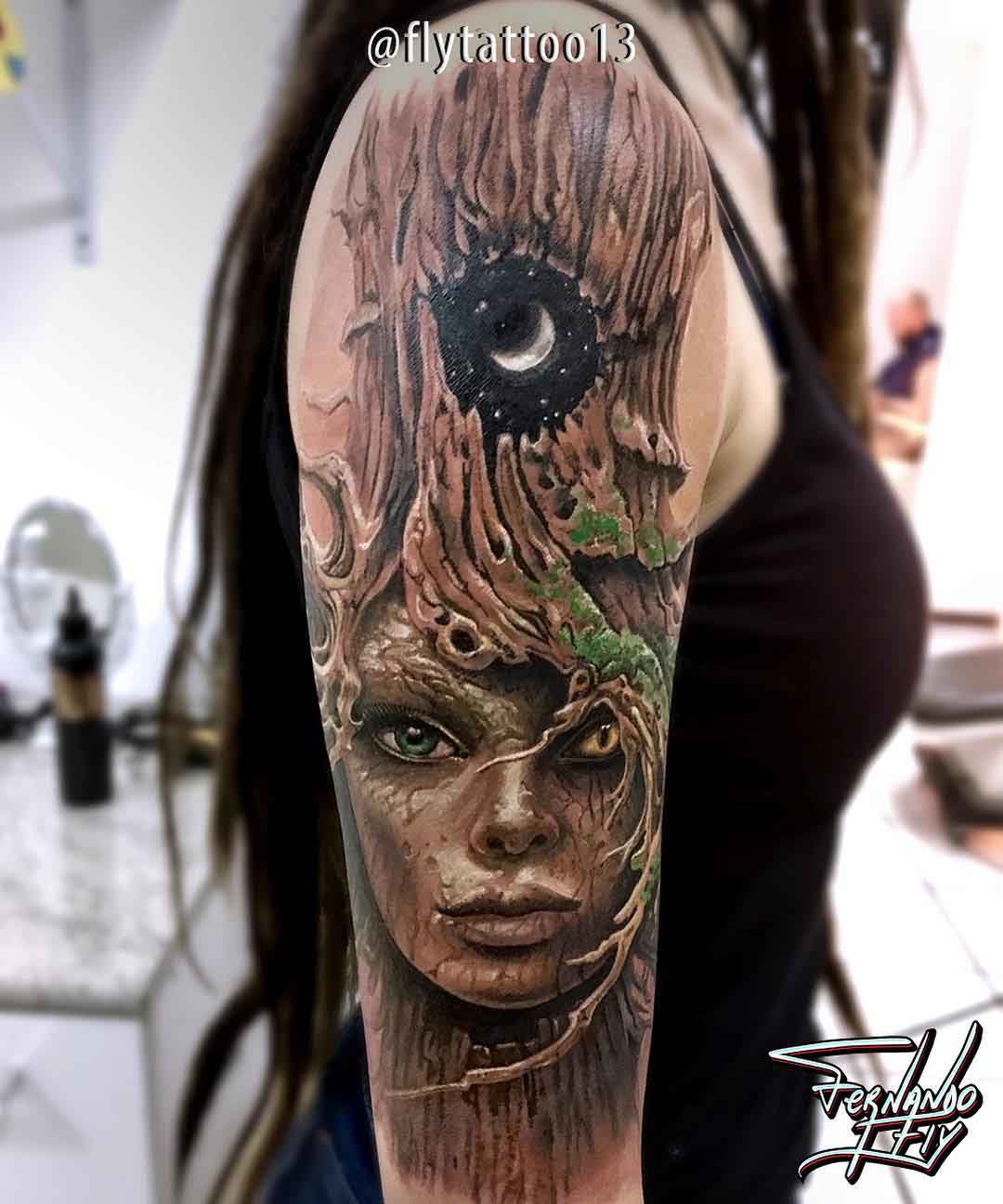 shoulder realistic tattoo forest spirit