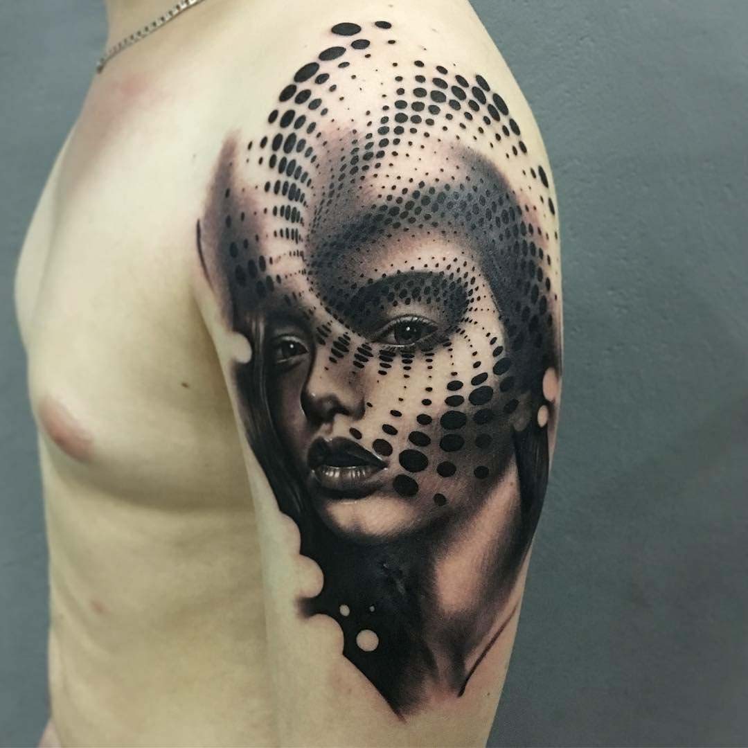 shoulder portrait tattoo geometry