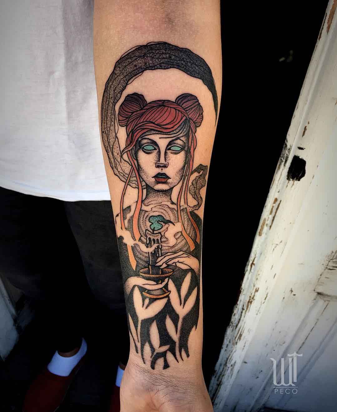 arm tattoo girl with candle