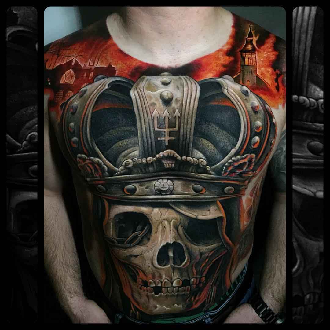 torso tattoo skull with crown