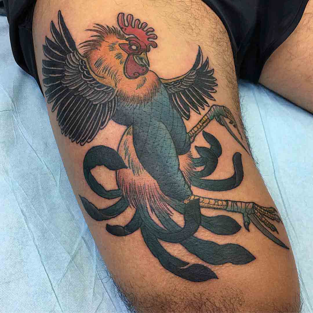 thigh tattoo rooster