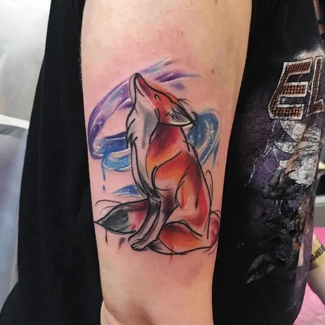 fox tattoo on arm watercolour style