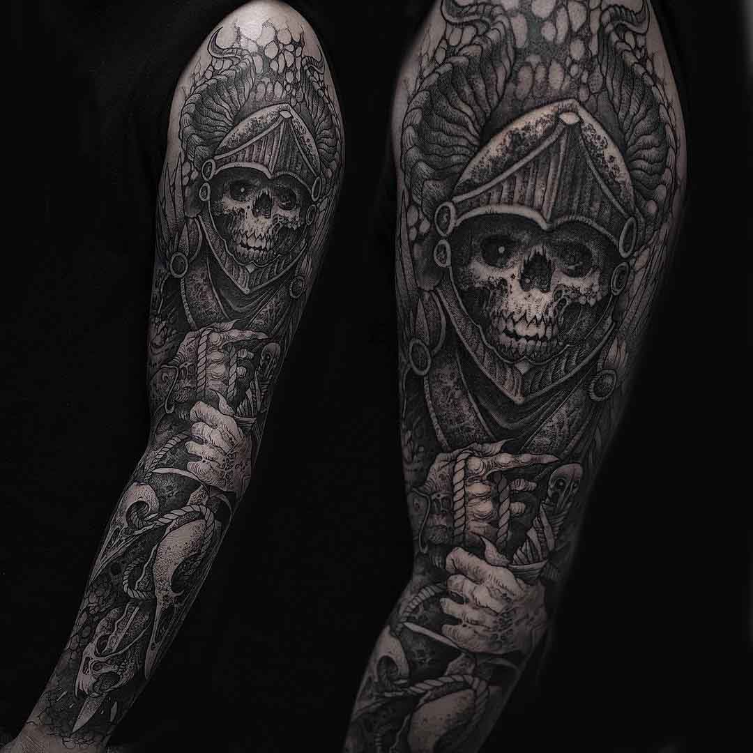 tattoo sleeve death knight skeleton