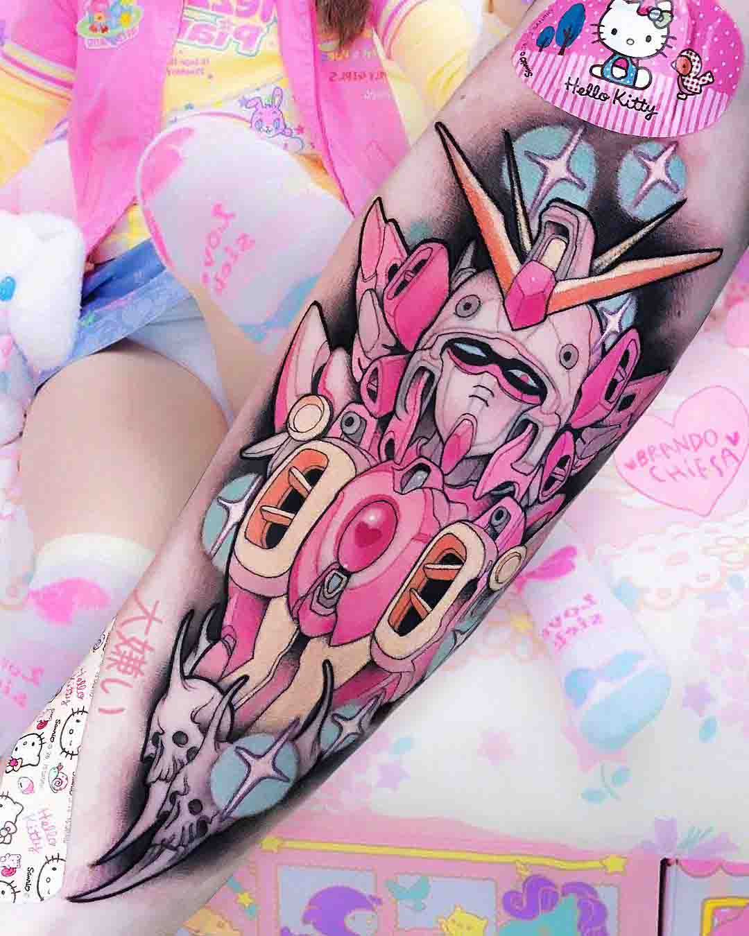 arm tattoo gundam pink colour
