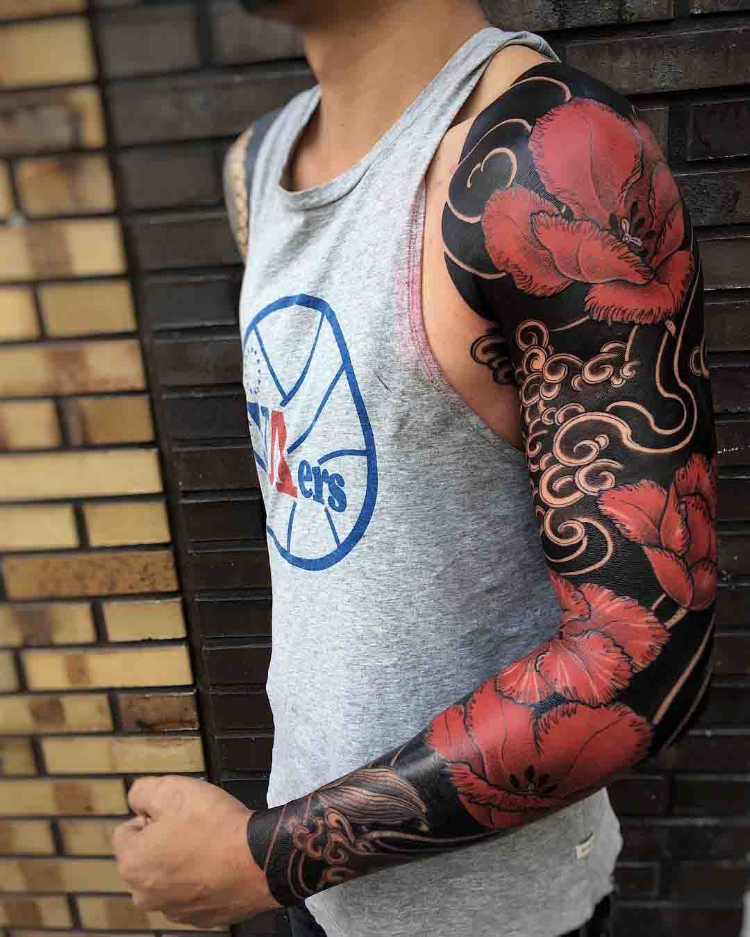tattoo sleeve oriental poppy flower