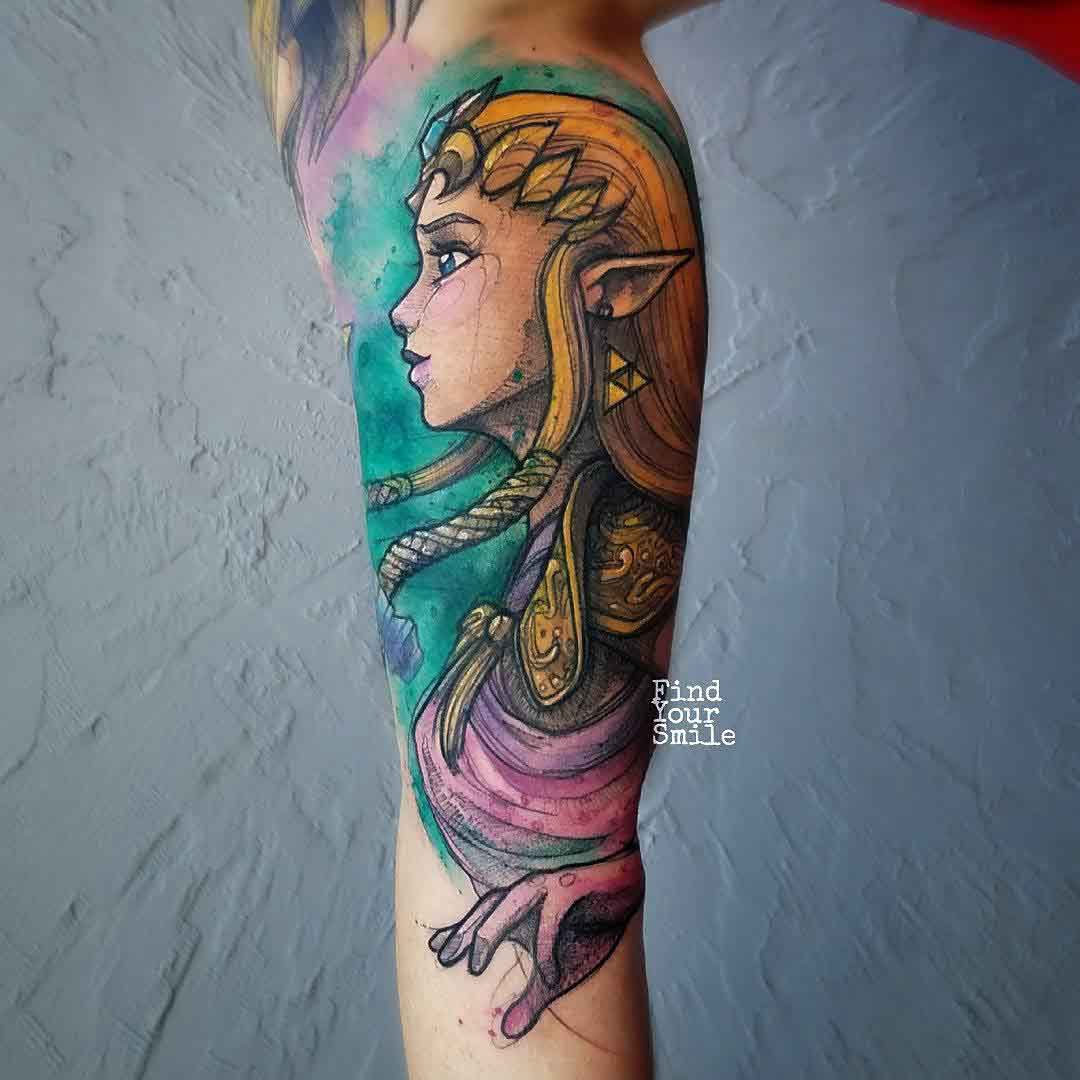 princess zelda tattoo watercolor style